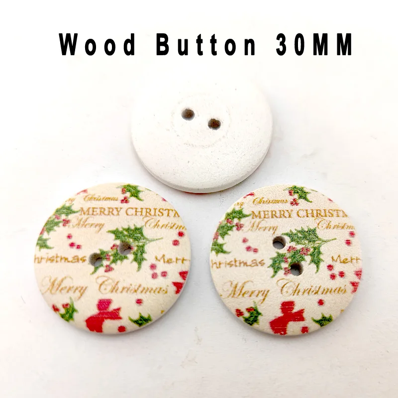 10PCS  Wooden  Christmas Stocking Buttons  30MM Coat Clothes Tree Button Garment Boots  MCB-103L