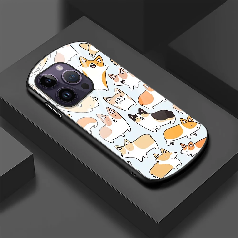 Cartoon Dog Phone Case For iPhone 14 Plus 11Pro Cute Dog Cases For iPhone 13 Mini 12 Pro Max X Oval Tempered Glass Cover Carcasa images - 6