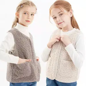 Imported New Spring Autumn Winter Children V-Neck Vest Lamb Cashmere Boys Girls Vest Warm Clothes With Pocket