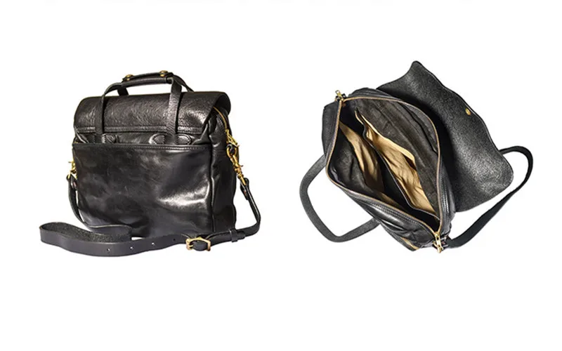 Simple casual luxury natural genuine leather men black large-capacity portable briefcase work business shoulder messenger bag