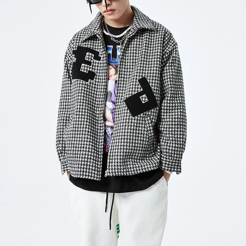Mens Jackets Oversize Hip Hop Casual Windbreaker Autumn Coat Loose Vibe Patchwork Couple Clothes Plaid Letter Embrodiery Lapel