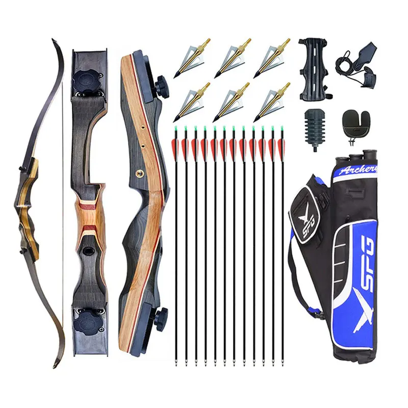 

62" Archery Set Adult Recurve Right Hand Longbow 25-50 Lbs Wooden Riser Detachable Bow Outdoor Sports Hunting Shooting