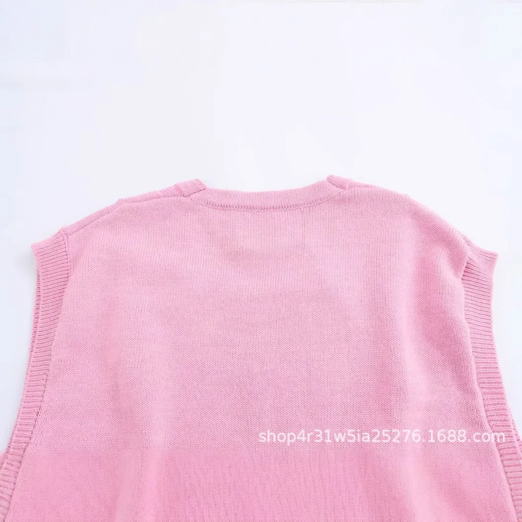 Осень 2024 новый женский вязаный жилет универсальный однотонный пуловер с