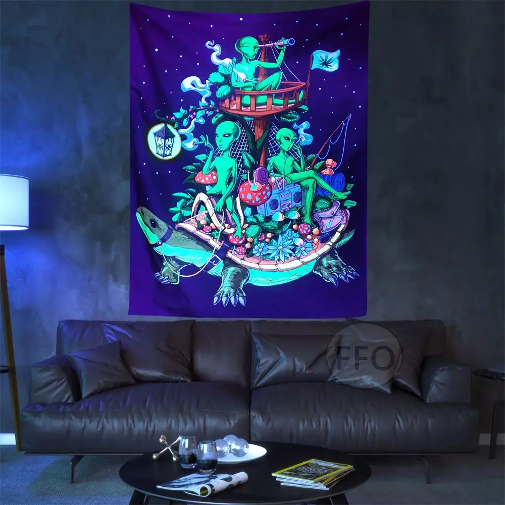 Психоделический гобелен инопланетянина черный свет УФ реактивные рисунки в