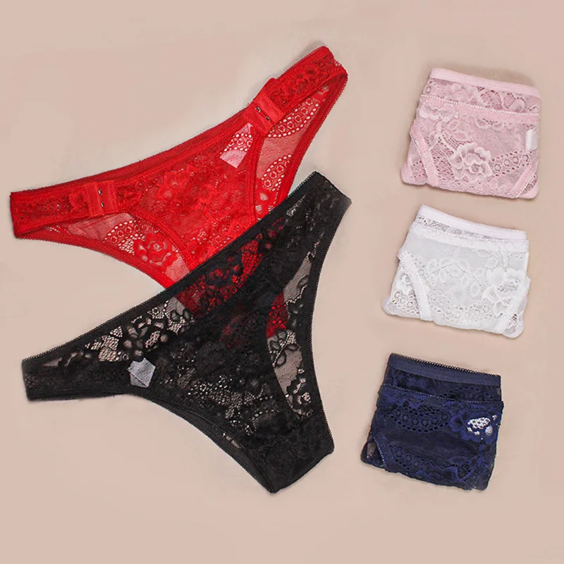Кружевное женское нижнее белье с цветочной вышивкой, женские трусы-танга с регулируемой боковой пряжкой, сексуальные однотонные ажурные трусы с низкой посадкой, мягкое нижнее белье