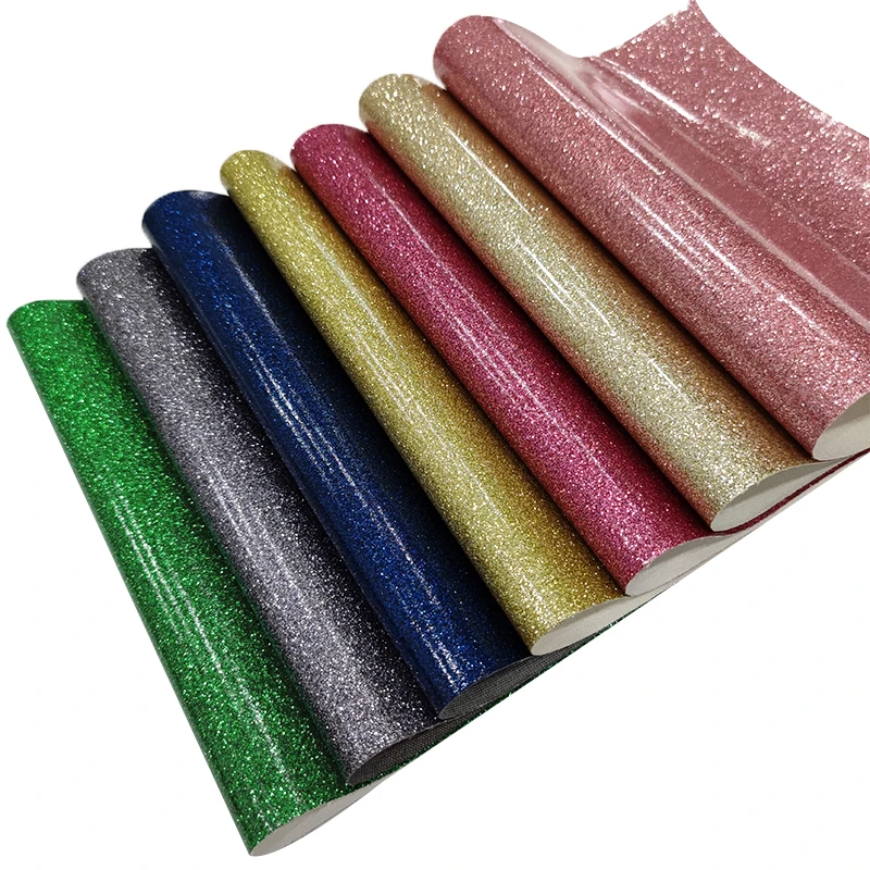 

XHT Glossy Solid Color Sparkled PU Glitter Synthetic Leatherette Fabric Sheet for Making Decoration/Craft/Stitching