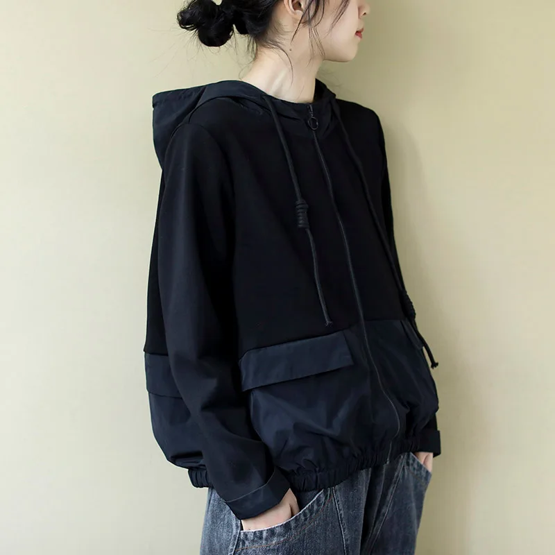 

2023 spring new drawcord hooded sweater coat women