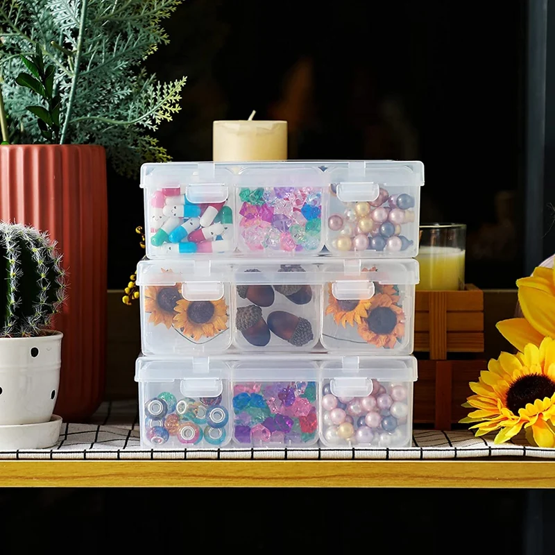 

Новые прозрачные пластиковые ящики для хранения, маленький органайзер для бусин, прозрачные коробки с откидной крышкой и прямоугольной про...