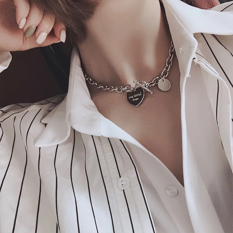 

European and American punk metal love necklace clavicle chain cool handsome accessories hip hop trendy necklace for female