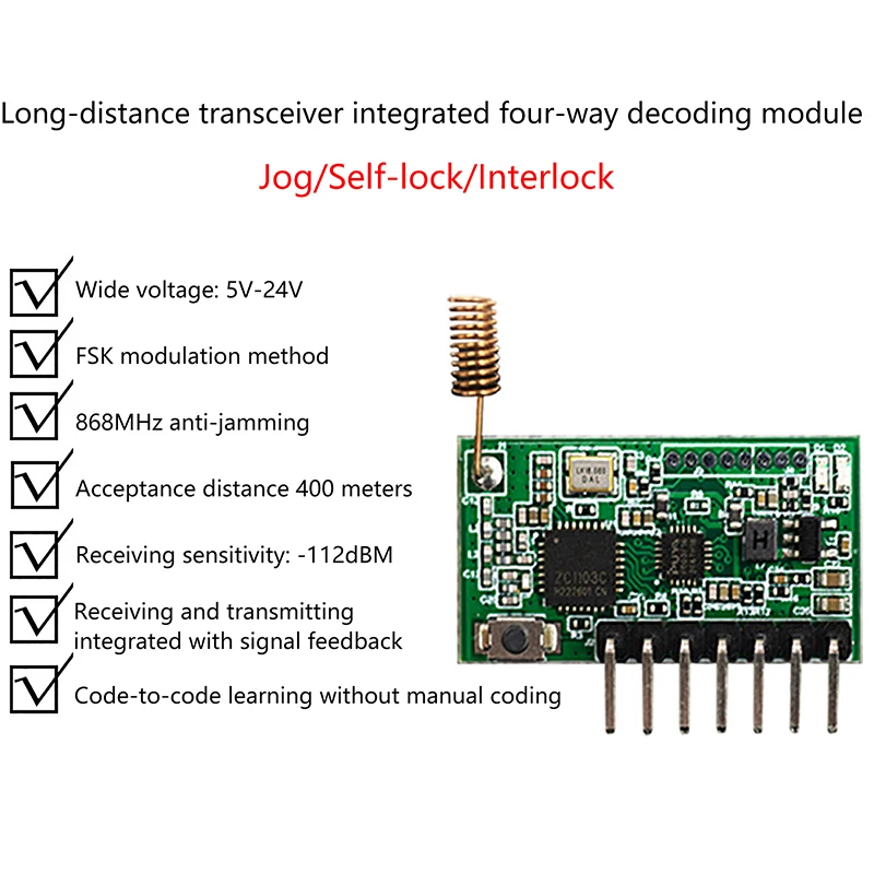 

RX480-E Wireless Decoding Module 868Mhz Transceiver Integrated FSK Long-distance Remote Control 4CH Receiving And Transmitting