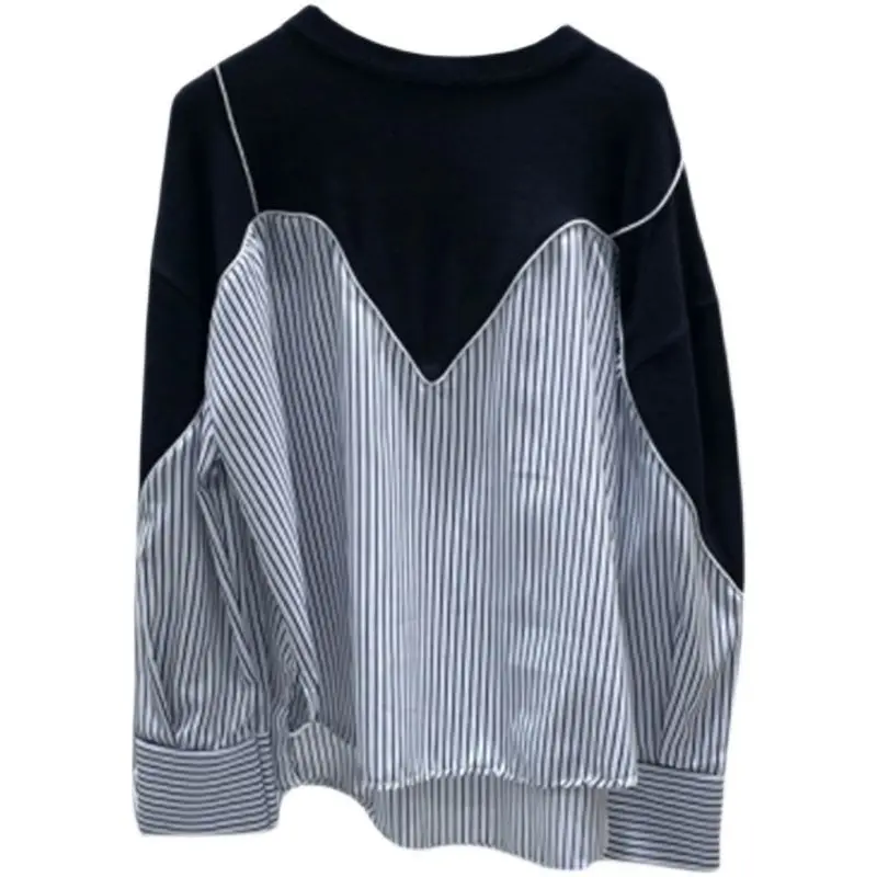 

SuperAen корейский женский 2023 Осень Новый Полосатый сращенный длинный рукав поддельный топ из двух частей Модный свитшот