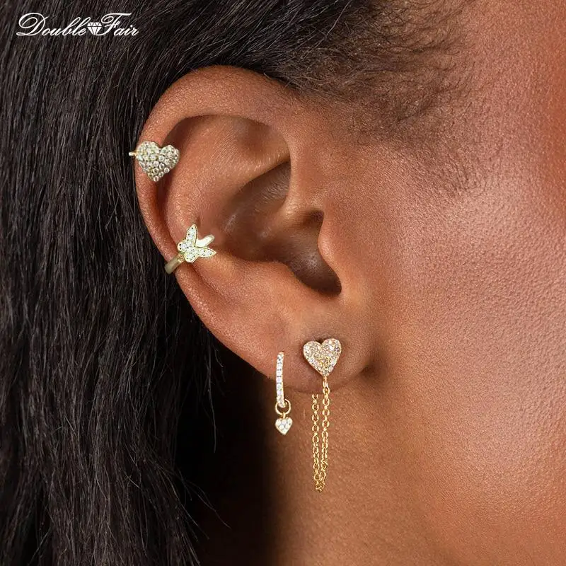 Romantic Heart Butterfly Ear Clip Earrings for Women Dainty Fake Piercing Helix Orbital Earing for Teen Girls Jewelry KAE353