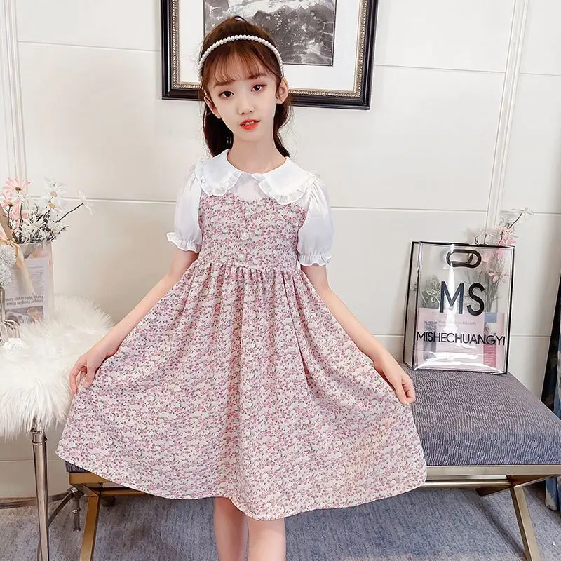 

Летнее платье принцессы для девочек 12, шифоновое Цветочное платье в западном стиле для девочек, детская одежда, платья принцессы с эластичн...