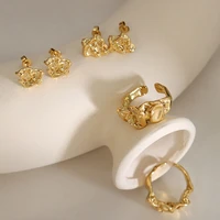 new retro universal temperament personality niche design embossed unique convex ring earrings jewelry set ornaments
