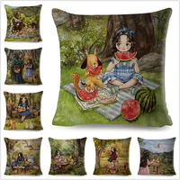cartoon cute girl fairy tale world pillowcase decor lovely child cushion cover for sofa home car pillow case 45x45cm