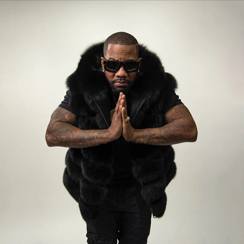 

Natural Black Fox Fur Hooded Vest Jacket Male Luxury Warm Tops 2023 Spring New High Quality Genuine Fox Fur Coat Men's