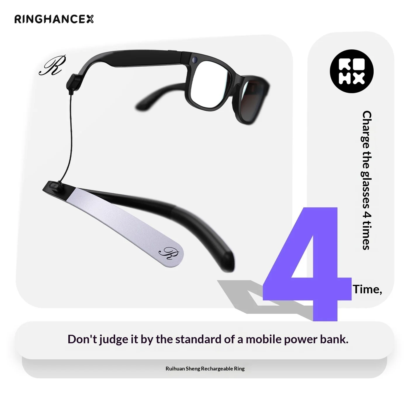 Фото Для Rokid, RayNeoV3/X3, INMO Air3/Go2, Meizu Smart Glasses: портативное зарядное устройство, быстрая зарядка, зарядное кольцо на шею, длительное время автономной работы. №4