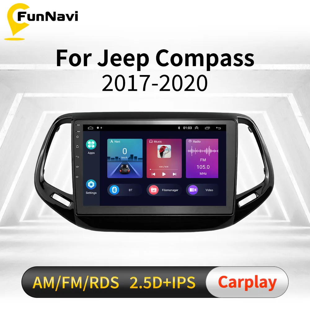 Автомагнитола 2 Din на Android для JEEP Compass 2017-2020 с GPS-навигацией и мультимедийным