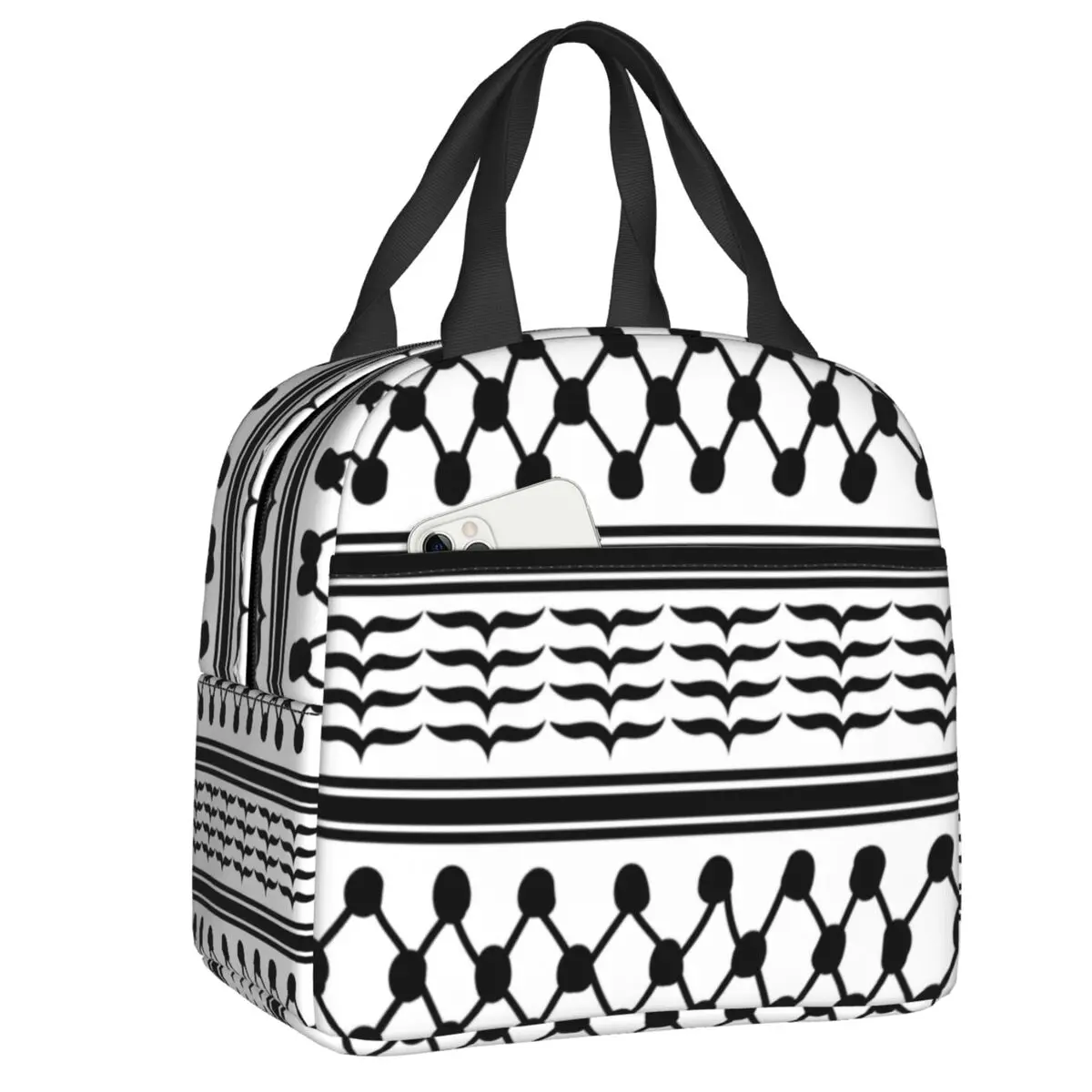 Palestinian Kufeya Insulated Lunch Tote Bag for Women Palestine Keffiyeh Embroidery Portable Thermal Cooler Bento Box School