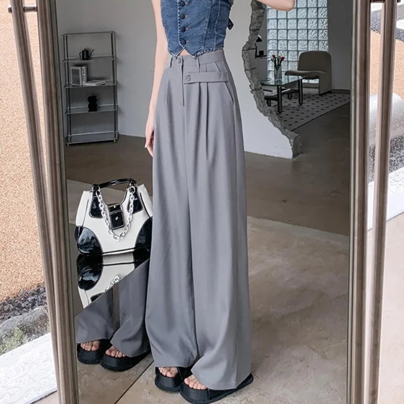 Summer Spring Suit Pants Female Solid Wide Leg Pants Women Full Length Pants Ladies High Quality simple Casual Straight Pants