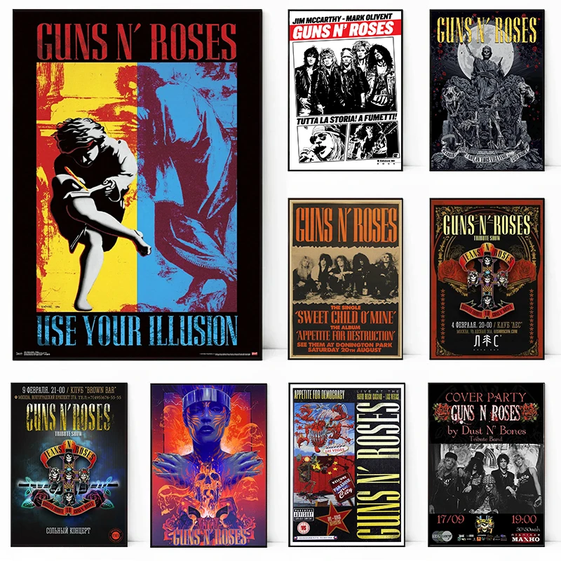 

Vintage Guns N Roses Band Hot Album Poster 80s Rock Music Use Your Illusion Canvas Painting Wall Art Pictures Prints Home Decor