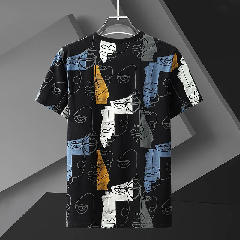 

Men Oversize Tees Tops Summer Baggy T-shirts Male Streetwear Fashion Abstract Painting Short Sleeve