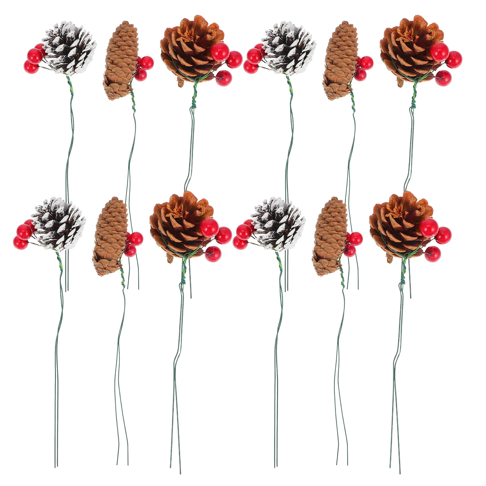 

12Pcs Christmas Party Pine Cone Berry Stems Hanging Pendant Xmas Tree Decoration