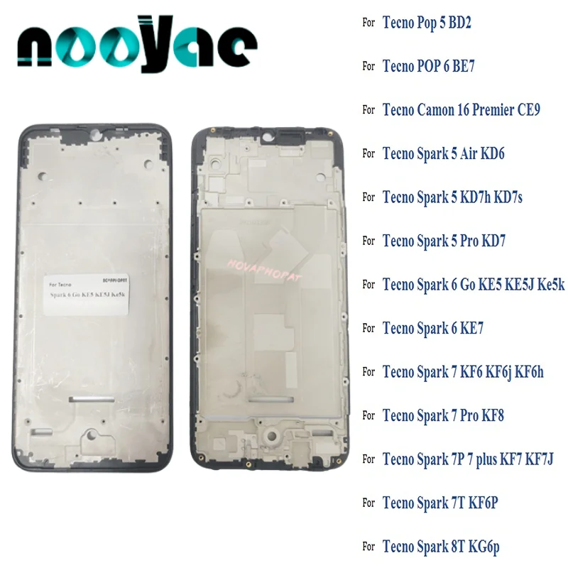 Рамка для ЖК-экрана, передняя крышка корпуса, рамка для Tecno Pop 5 6 Spark 5 6 7 7P 7T 8T Pro Air Go CE9 KE5 KF6 KF8 KD6 KD7 KE7 KF7