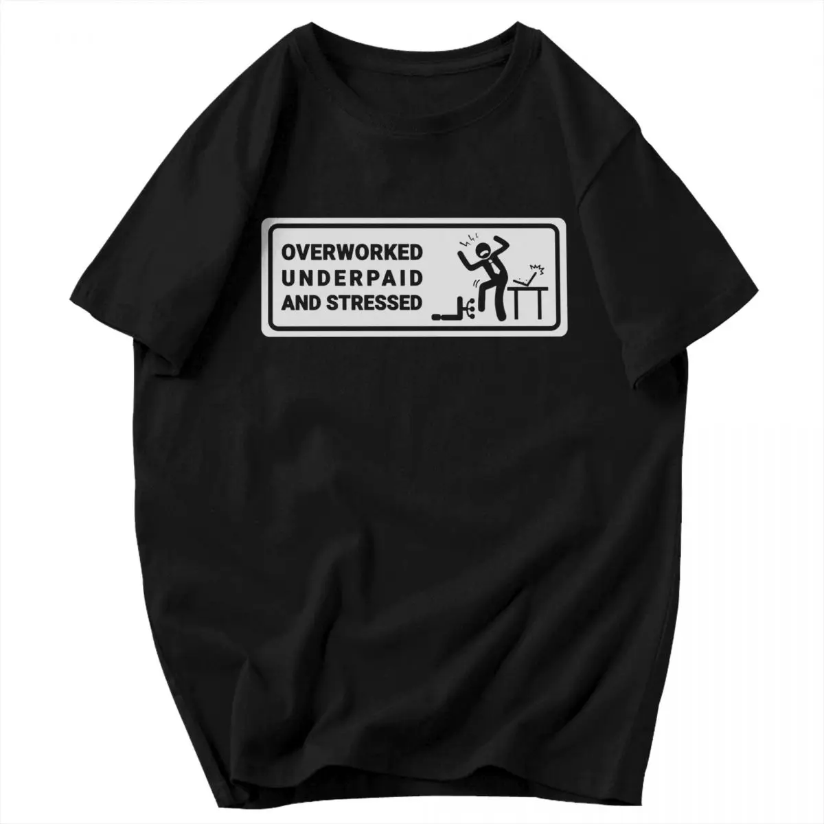 Мужская футболка Overworked Underpaid And Stressed Humor Офисная работа Саркастическая цитата