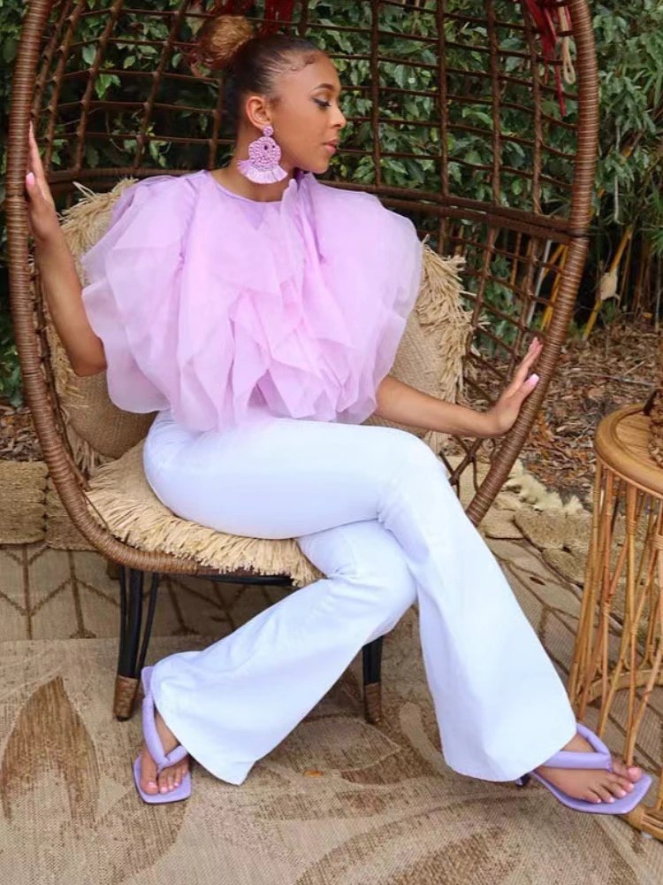 

Женская шифоновая блузка без рукавов, с лепестками каскада