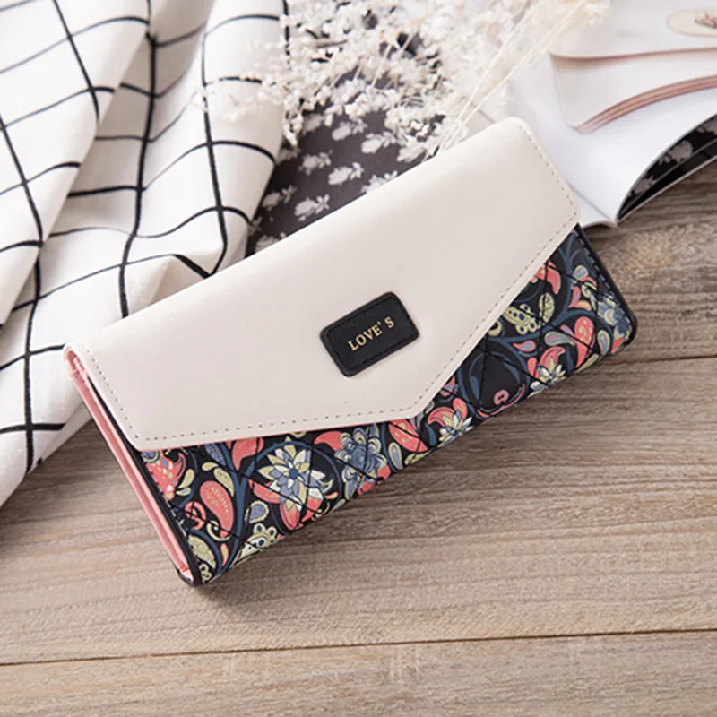 

Long Flowers Women Wallets Hasp Pu Leather Money Clutch Bag Solid Color Multifunctional Purse Card Holder Large Capacity Wallet