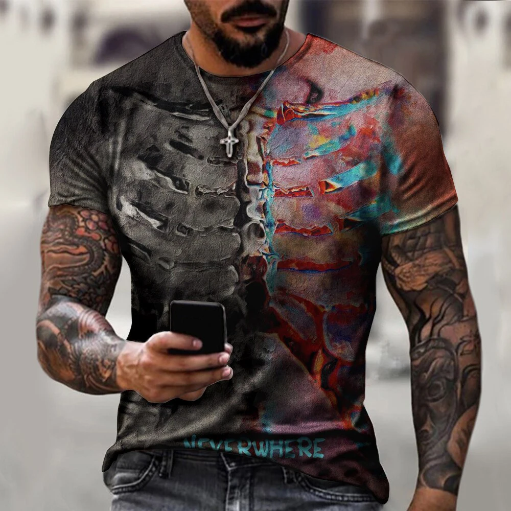 Мужская футболка с коротким рукавом и круглым вырезом 3D-принтом