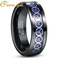 bonlavie 8mm tungsten carbide ring black ring taurus capricorn constellation heart celtic knot blue carbon fiber mens jewelry