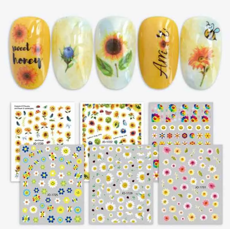 

Новейшие 3D наклейки для ногтей летние наклейки с рисунком подсолнуха маникюрные слайдеры дизайн ногтей наклейки для ногтей модные наклейк...