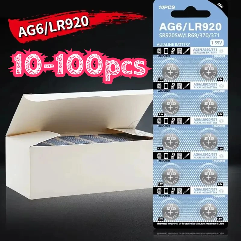 Щелочная батарея для часов AG6 1 55 В кнопка типа таблетка 371 SR920SW LR920 SR927 171 370 L921 LR69 SR920