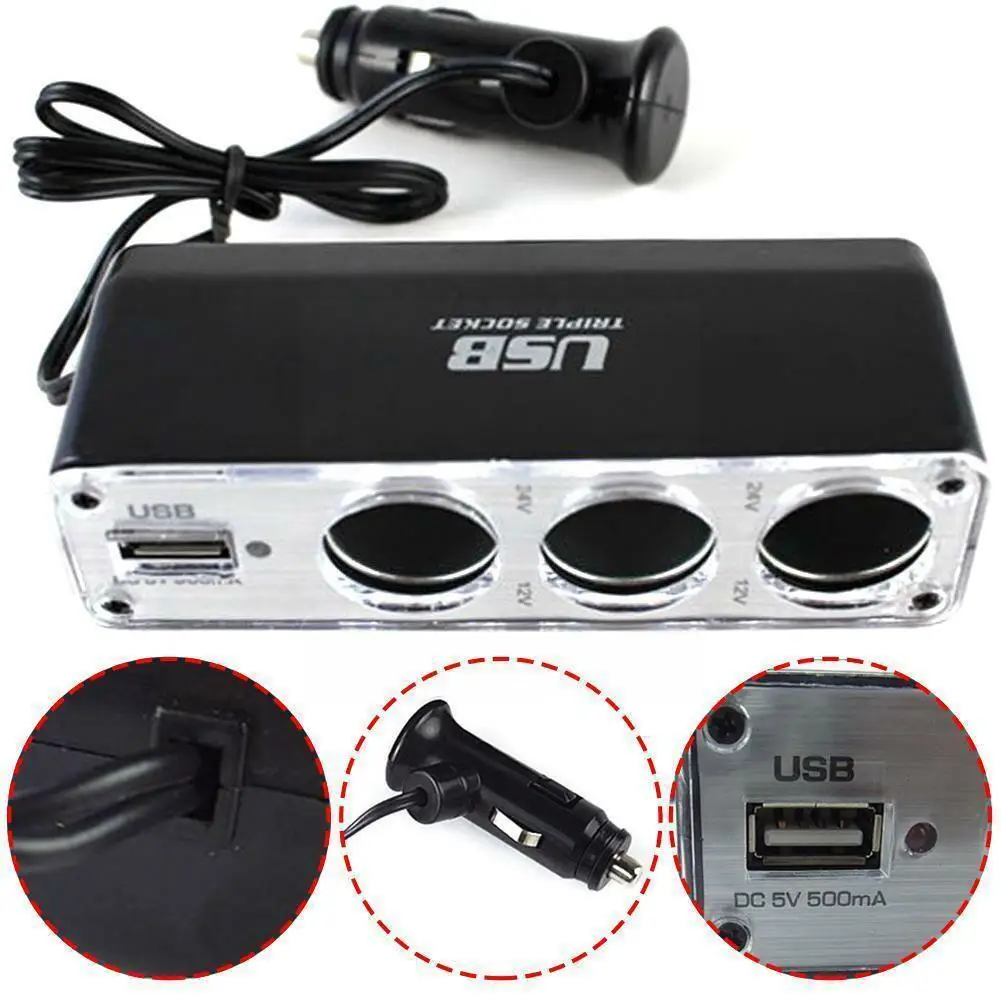 

USB-адаптер с тройным зарядным устройством, 12 В/24 В