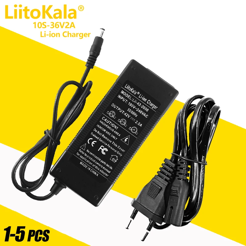 

1-5PCS LiitoKala 36V 2A battery charger Output 42V 2A Charger Input 100-240V AC Lithium Charger For 10Series 36V Electric Bike