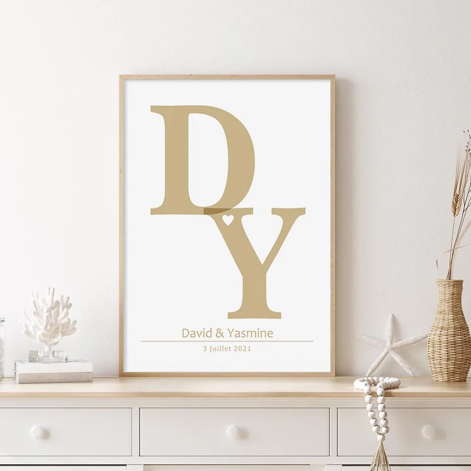 

Beige Black Personalized Initials Love Print Anniversary Bedroom Wedding Canvas Paintings Poster Wall Art Pictures Home Decor