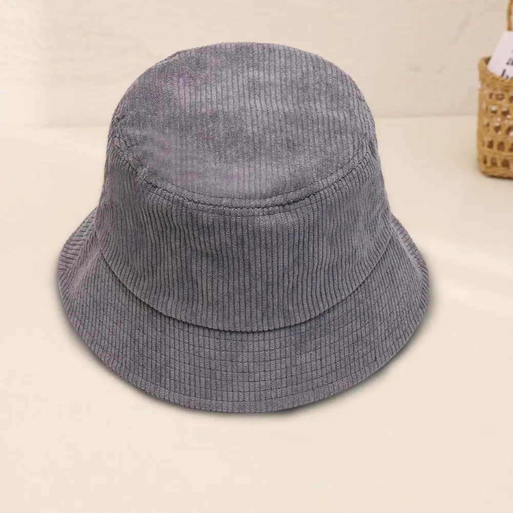 

Stylish Adults Hat Solid Color Corduroy Fisherman Hat Cold Winter Unisex Style Bucket Cap