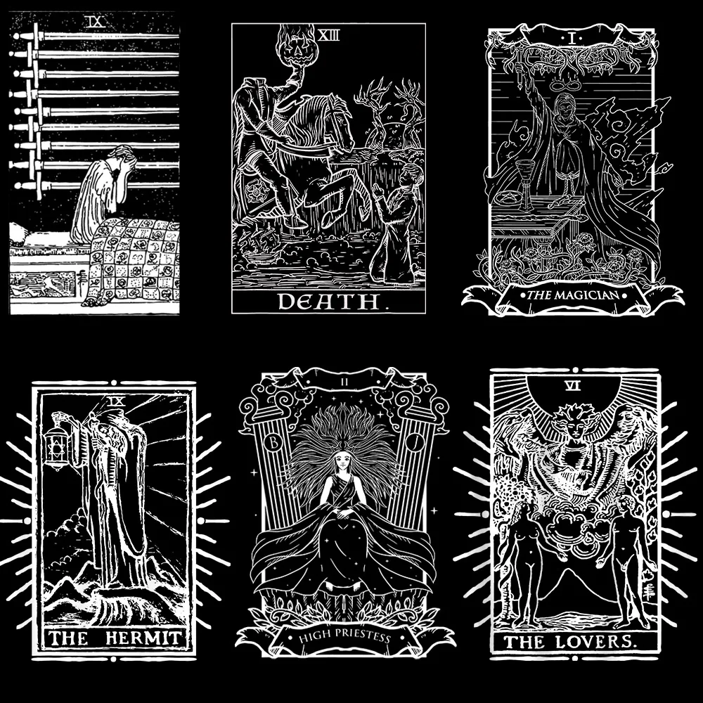

Линейные черно-белые нашивки для карт Tarot, нашивки для одежды, теплопередающие наклейки для ткани, нашивки для одежды