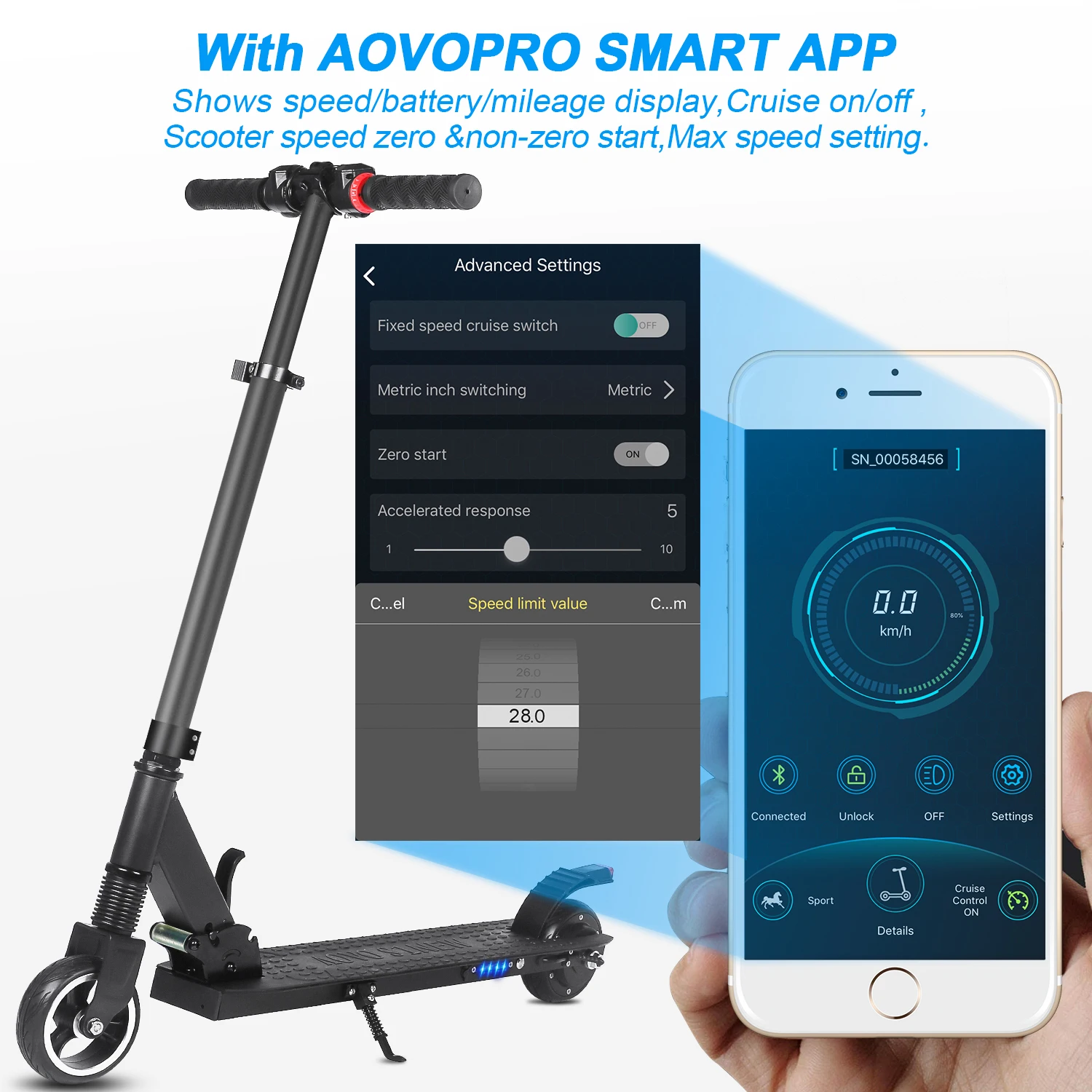 

AOVOPRO Smart APP Electric Scooter 30km/h 5 Inch Off-Road Tire 250W Adult Electric Scooter Portable Foldable Electric Scooter