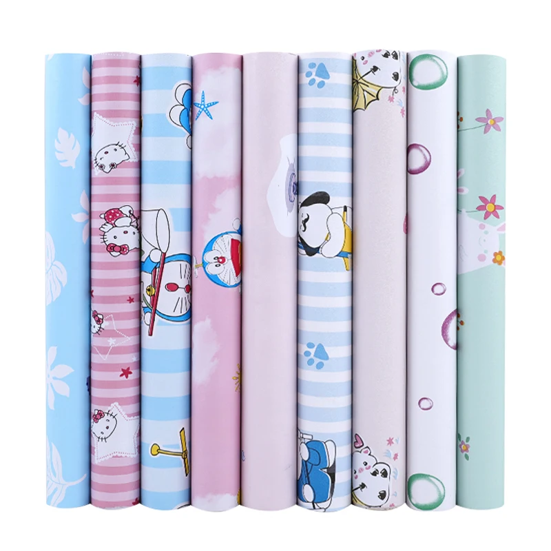 

New Boy Girl Pink Blue Children's Bedroom Pvc Wall Stickers Cartoon Cat Animal Paper Wallpapers Self-adhesive Waterproof Mildew