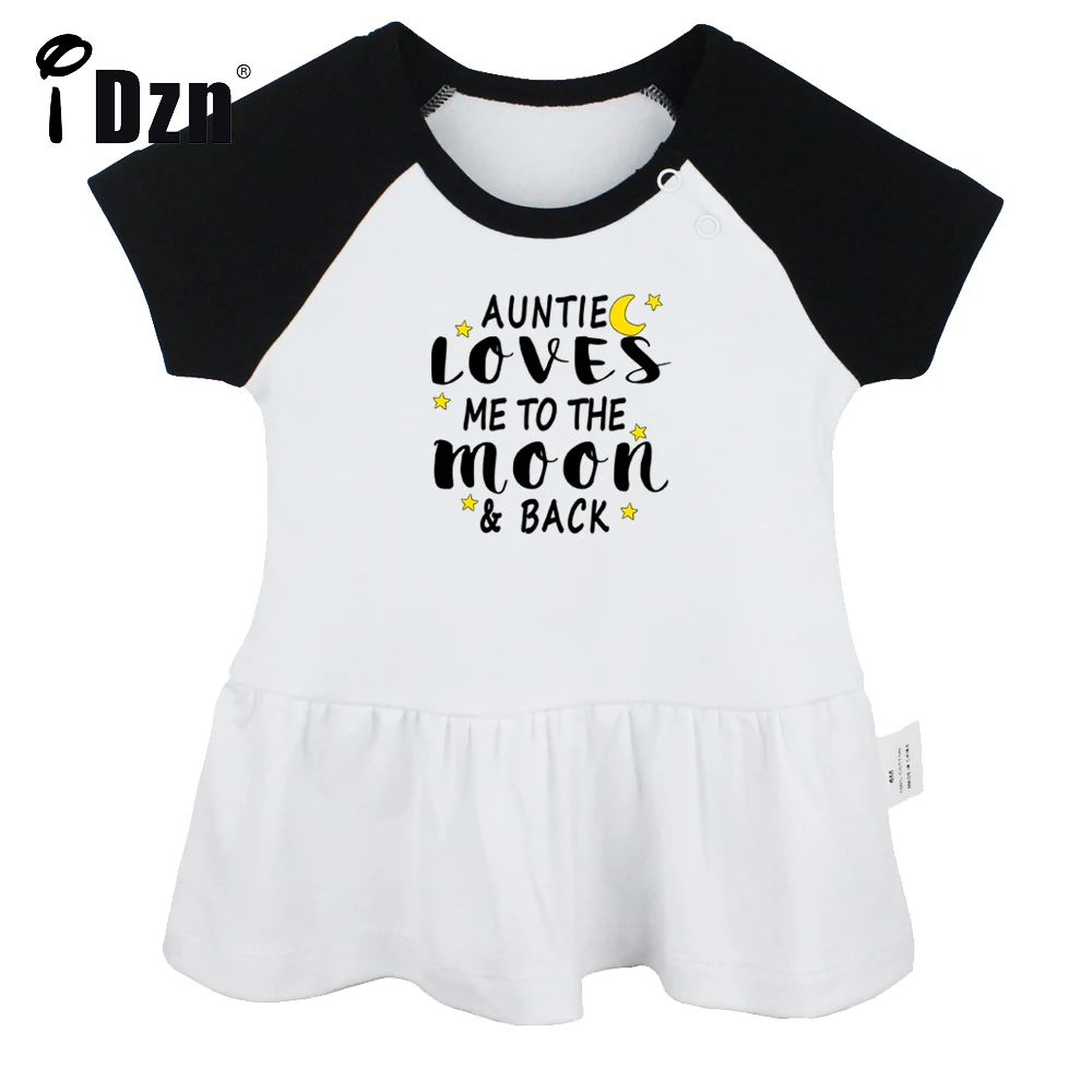 

My Auntie Loves Me To The Moon and Back Baby Girls Cute Short Sleeve Dress Infant Pleated Dress Soft Cotton Dresses Clothes