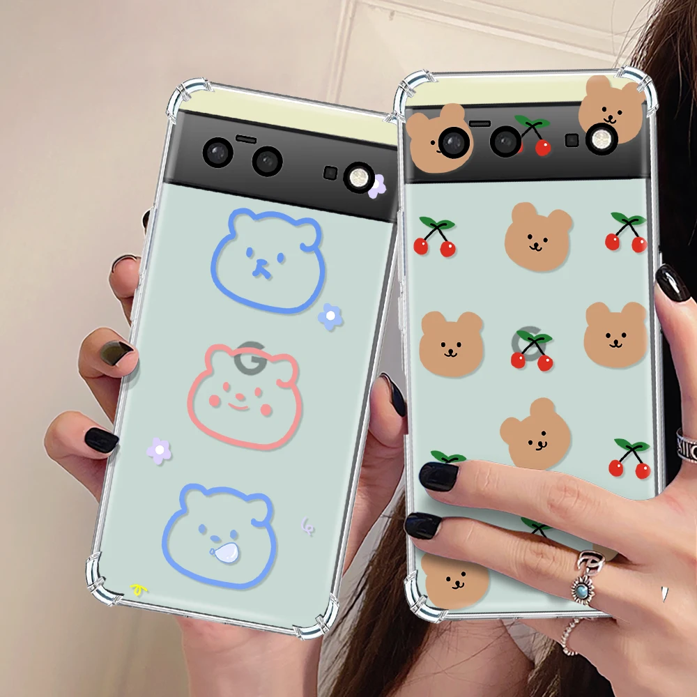 

Cartoon Cute Bear Phone Case for Google Pixel 7Pro 7 6a 6 6Pro Luxury Transparent Soft Shockproof Cover Silicone Bumper Fundas