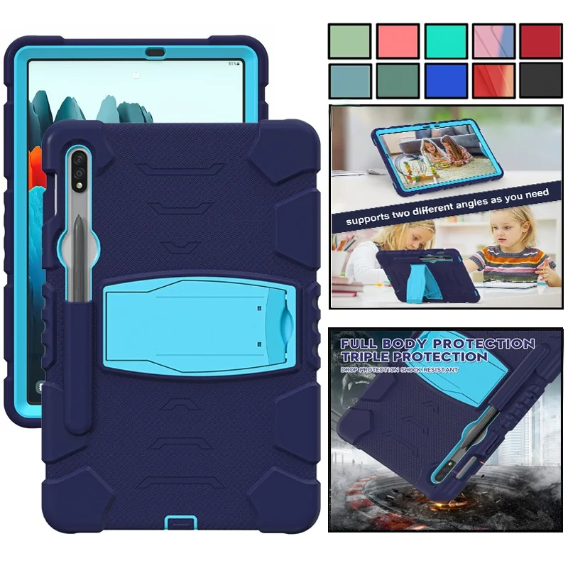 

Сверхмощный противоударный чехол для планшета Samsung Galaxy Tab S7 Plus 12,4 SM T975 T970 S7 11 ”T875, безопасный силиконовый чехол для детей