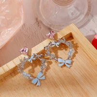 new luxury fashion new zircon inlaid heart wreath bow earrings for women girl jewelry gifts