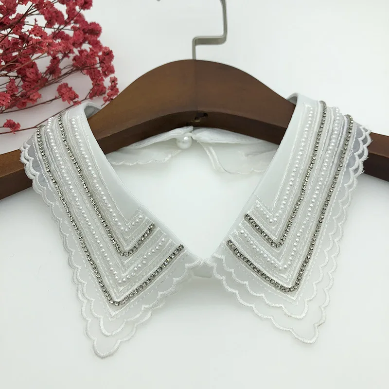 

Women Handmade Beading Lapel Shirt Fake Collars Blouse Tops Detachable Collar Removable Necklace Choker Nep Kraagie
