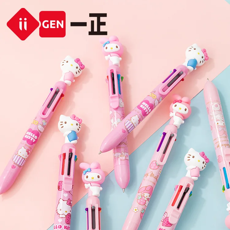 

Sanrio Hello Kitty Anime Cartoon Blockwork 6 Color Handbook Pen Color Round Bead Pen Writing Office Mark Pen Students Award Gift
