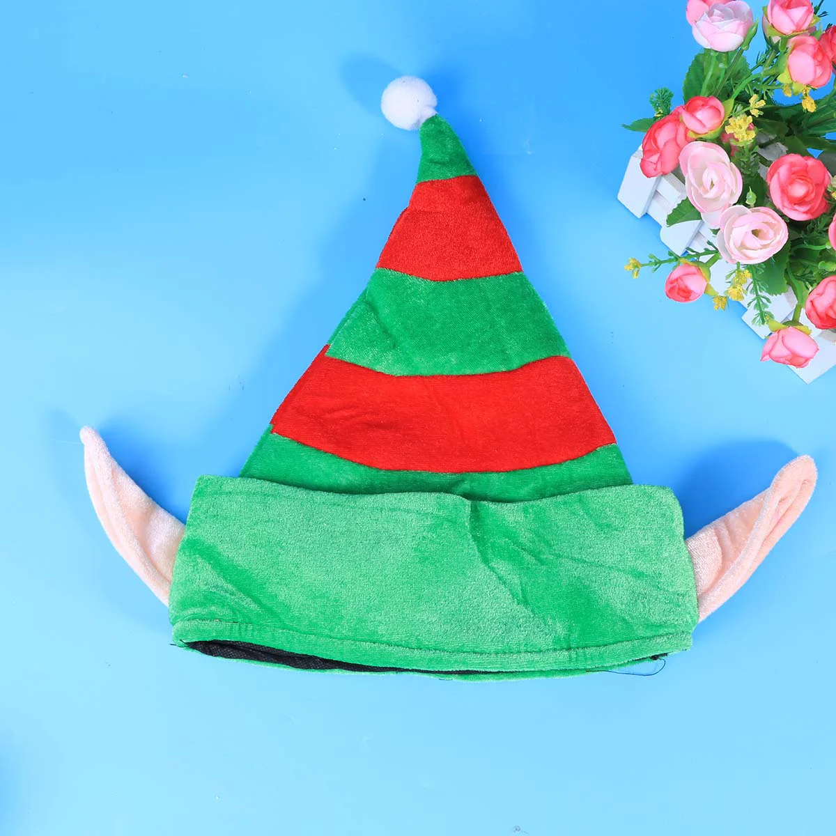 Creative Christmas Elf Hat with Ears Flannelette Cosplay Holiday Costume Party Props for Children Adults