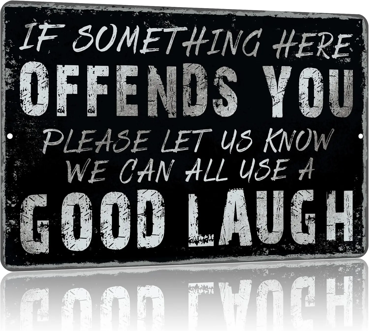 Ynun Decor Vntge Grge Unny Srcsm Metl Tn Sgns Home Br Mn Cve Wll Gts 12 X 8 nches Somethng Here Oends You Plese Let